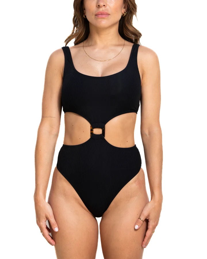 One-Piece Swimsuit Black Rib