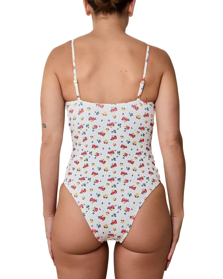 One-Piece Swimsuit Flowers And Polka Dots Ribbed