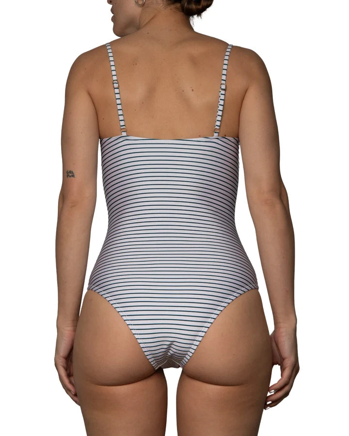 One-Piece Swimsuit Shiny With Turquoise Stripes