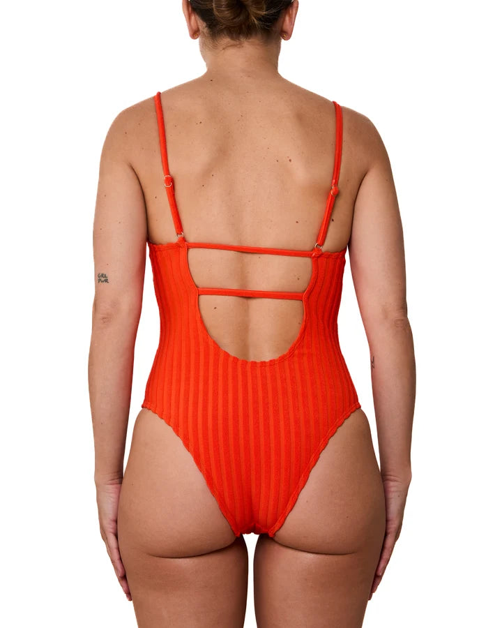 One-Piece Swimsuit Tangerine Large Rib
